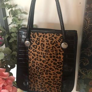 Brighton black and leopard print handbag
